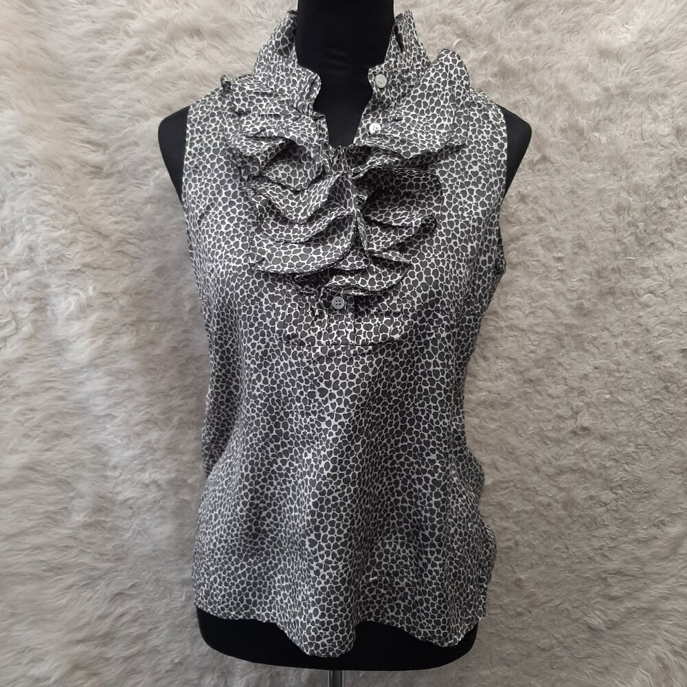 J. Crew Women's 100% Silk Gray Dots Raffle Neck Tank Top Size 4